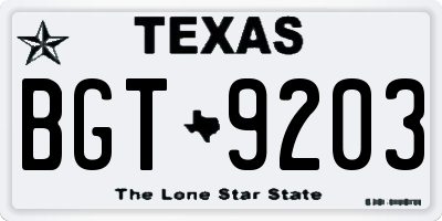TX license plate BGT9203