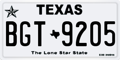 TX license plate BGT9205