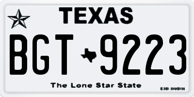 TX license plate BGT9223