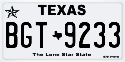 TX license plate BGT9233