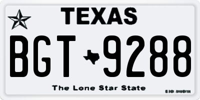 TX license plate BGT9288