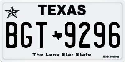 TX license plate BGT9296