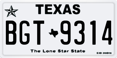TX license plate BGT9314