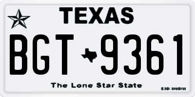 TX license plate BGT9361