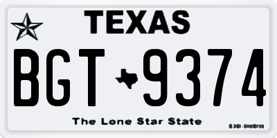 TX license plate BGT9374