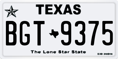 TX license plate BGT9375
