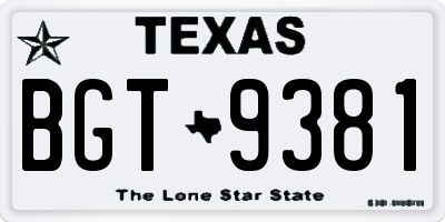 TX license plate BGT9381