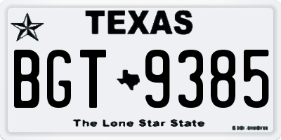 TX license plate BGT9385