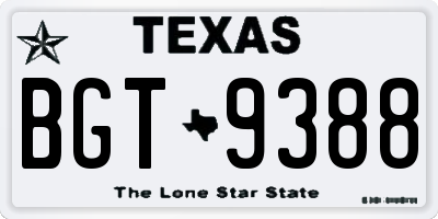 TX license plate BGT9388