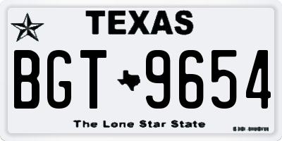 TX license plate BGT9654