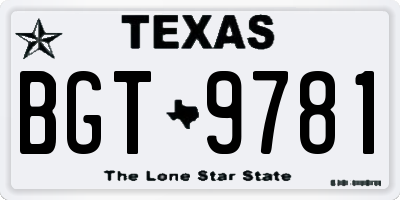 TX license plate BGT9781