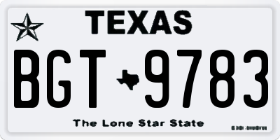 TX license plate BGT9783