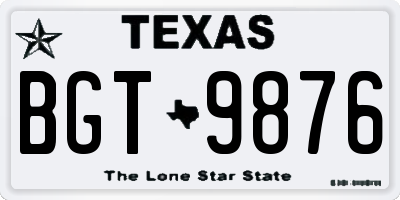 TX license plate BGT9876