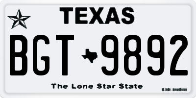 TX license plate BGT9892