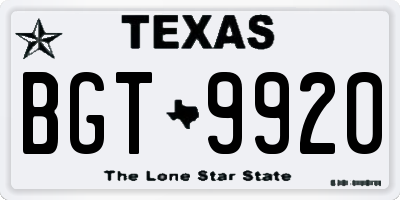 TX license plate BGT9920