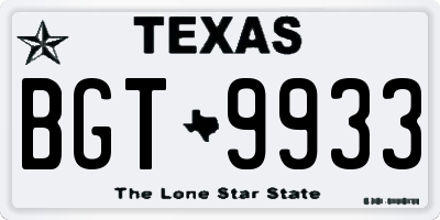 TX license plate BGT9933