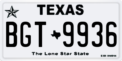 TX license plate BGT9936