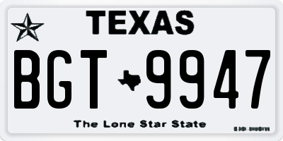 TX license plate BGT9947