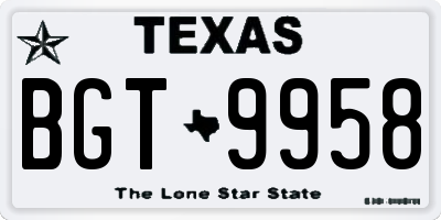 TX license plate BGT9958
