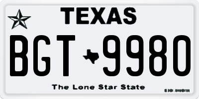 TX license plate BGT9980