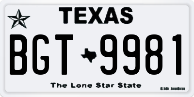 TX license plate BGT9981
