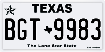 TX license plate BGT9983