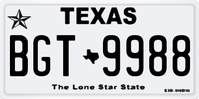 TX license plate BGT9988