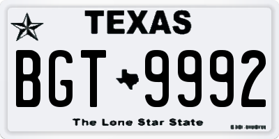 TX license plate BGT9992
