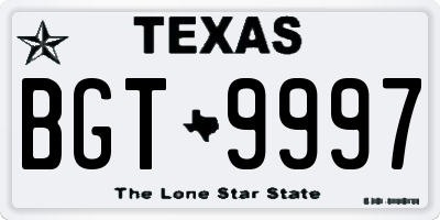 TX license plate BGT9997