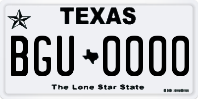 TX license plate BGU0000