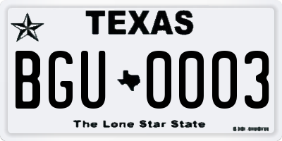 TX license plate BGU0003