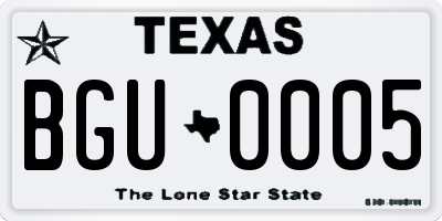 TX license plate BGU0005