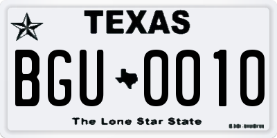 TX license plate BGU0010