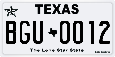 TX license plate BGU0012