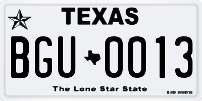 TX license plate BGU0013