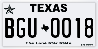 TX license plate BGU0018