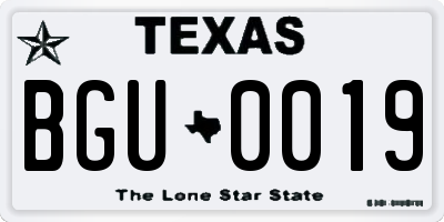 TX license plate BGU0019