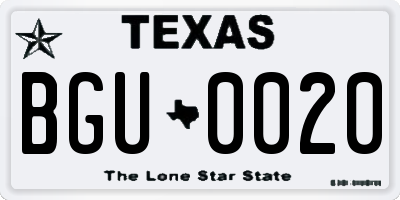 TX license plate BGU0020