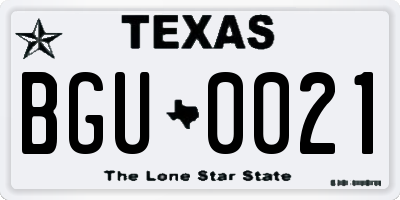 TX license plate BGU0021