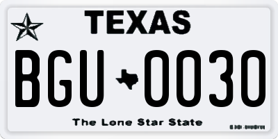 TX license plate BGU0030