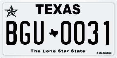 TX license plate BGU0031