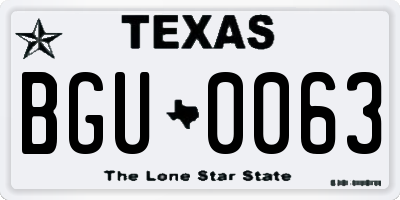 TX license plate BGU0063