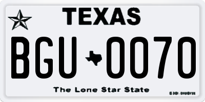 TX license plate BGU0070