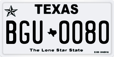 TX license plate BGU0080
