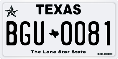 TX license plate BGU0081