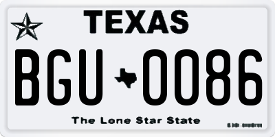TX license plate BGU0086