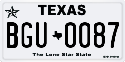 TX license plate BGU0087