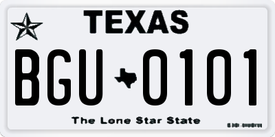 TX license plate BGU0101