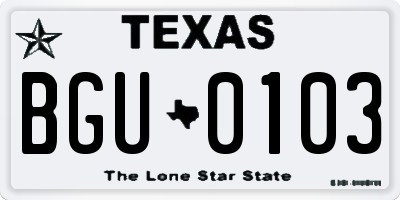 TX license plate BGU0103