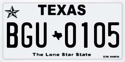 TX license plate BGU0105